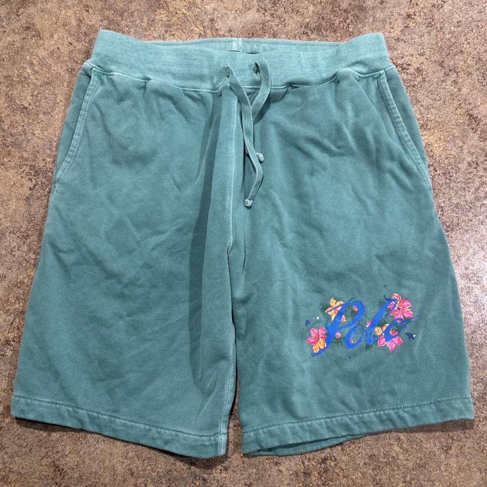 Polo Ralph Lauren Green Floral Logo Sweat Shorts Men's Medium Tropical